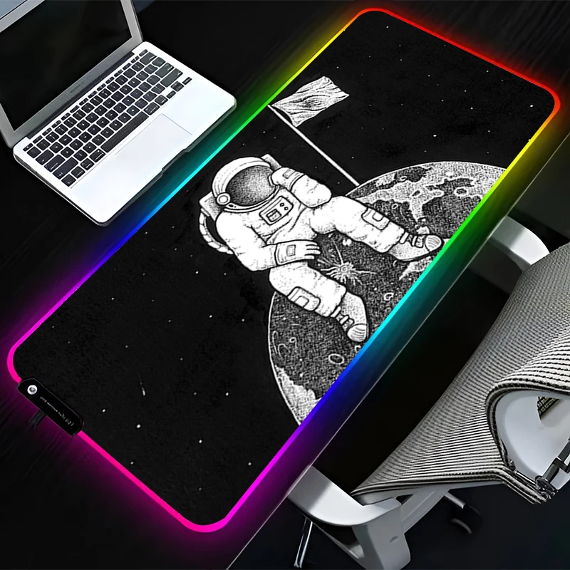 RGB LED Mouse Pad Rubber Mousepad Computer Gaming Accessories Keyboard Pad Office Non Slip Desk Outer Space Astronauts Mouse Mat