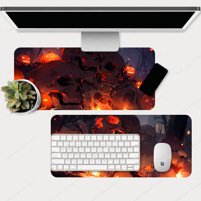 Halloween pumpkins skulls spooky Mousepad Gaming Mouse pad Gamer Pc Accessories Deskmat Keyboard Mat Desk Protector Mause Pads