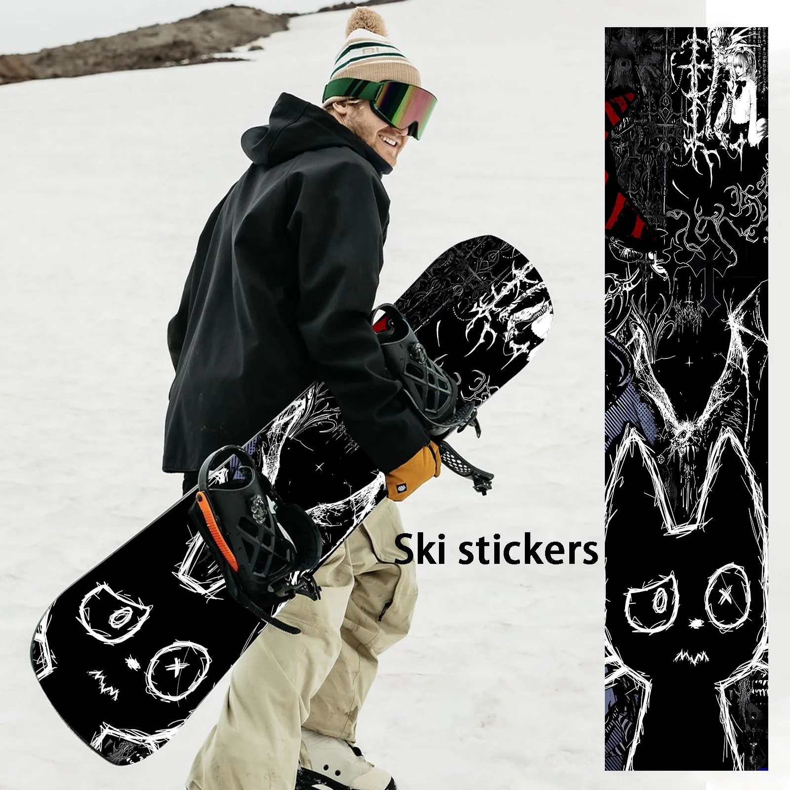 

1 large dark graffiti fantasy snowboard sticker, snowboard decorative sticker, creative design PVC material, ski equipment decor