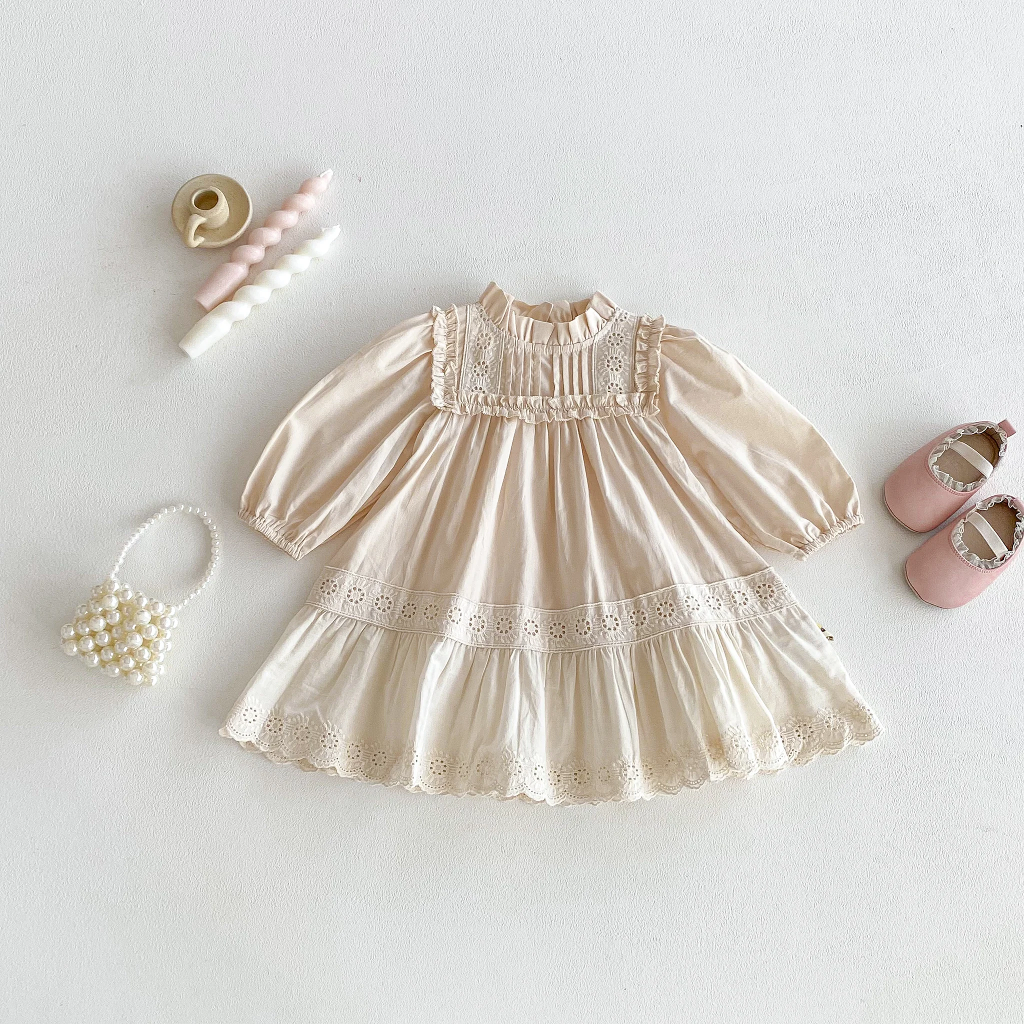 Robe décontractée ample à volants en dentelle pour bébés et tout-petits, nouvelle collection printemps-automne pour filles