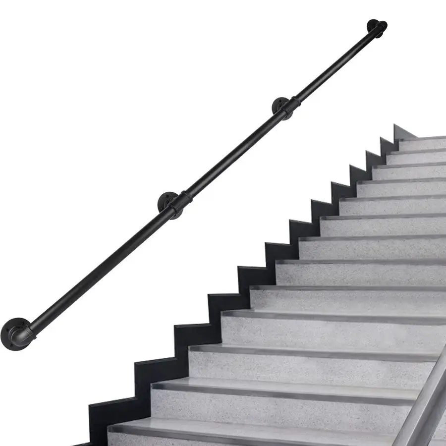 

Stair Handrail, 12 Ft Metal Staircase Handrail, Black Galvanized Industrial Iron Hand Rail for Indoor amp Outdoor Wall Mount Sup