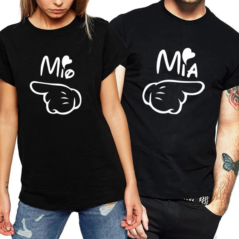 

Italian Mia Mio Heart Print Couple T Shirt Short Sleeve O Neck Women Loose Tshirt Fashion Lovers Tee Shirt Tops Clothes