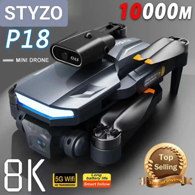 New P18 Drone Brushless Motor 8K 5G HD Triple Camera Optical Flow Positioning GPS Obstacle Avoidance RC Quadcopter Toys Gift