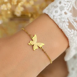 Stainless Steel Bracelets Vintage Elegant Butterfly Sand Press Design Non-fading High-quality Fashion Bracelet For Women Jewelry