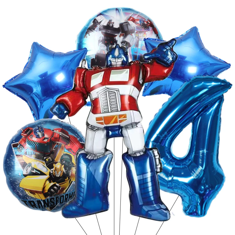 6pcs Transformation Optimus Prime Bumblebee Theme Aluminum Film Digital Balloon Boy Gift Birthday Party Decorations Baby Shower view 5