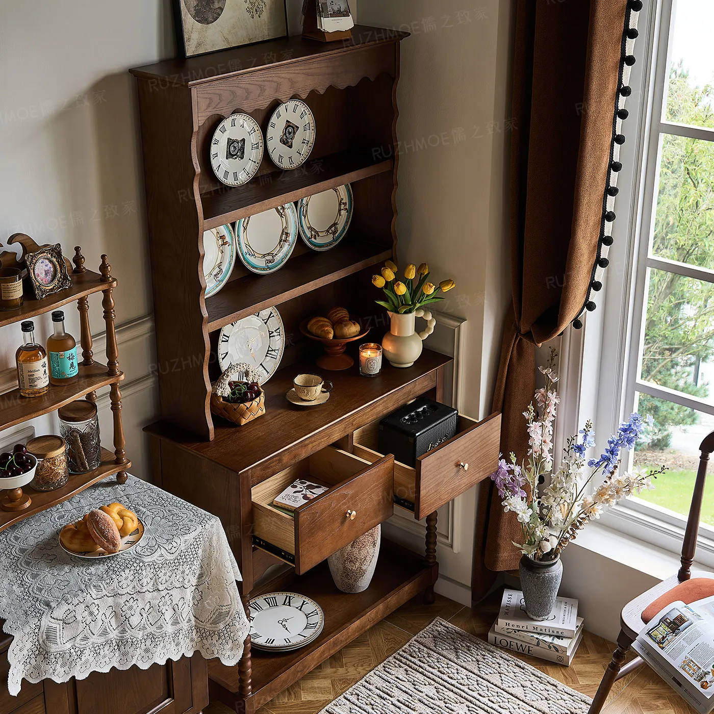 Tableware cabinet Solid wood dining side cabinet Coffee cup shelf Display rack Restaurant wall ceramic cabinet
