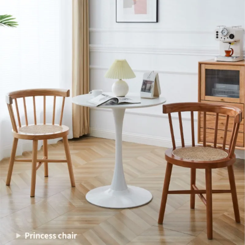 X & D-Silla de comedor de estilo nórdico japonés, sillón de mimbre de madera maciza, silla redonda de mimbre de ocio Retro Para el hogar