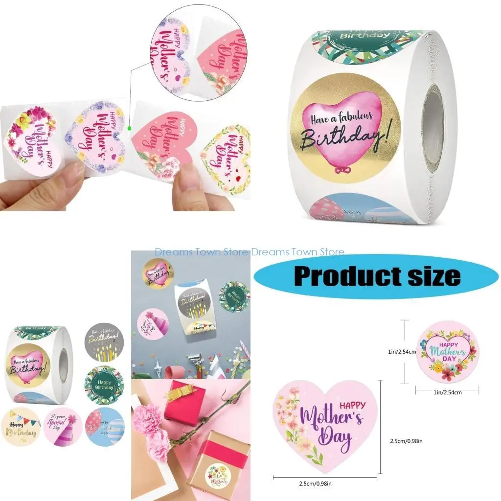 

HX6A 500Count Flower Packing Sticker 1Inch Mother's Day Seal Sticker for Mother's Day