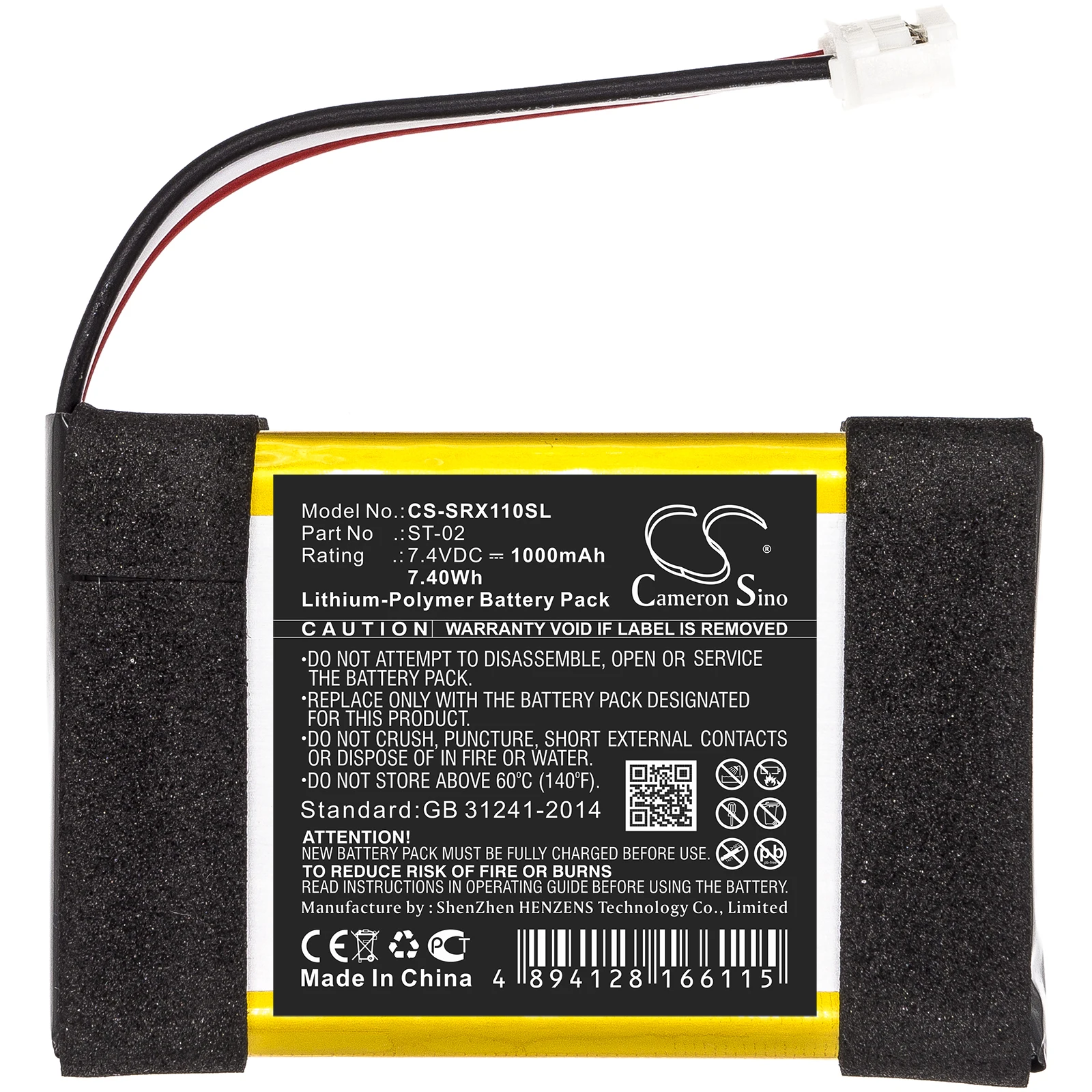 Cameron Sino 1000mAh batería de altavoz ST-02 para Sony SRS-X11,--1000mAh / 7.40Wh--Li-Polymer--7.40V
