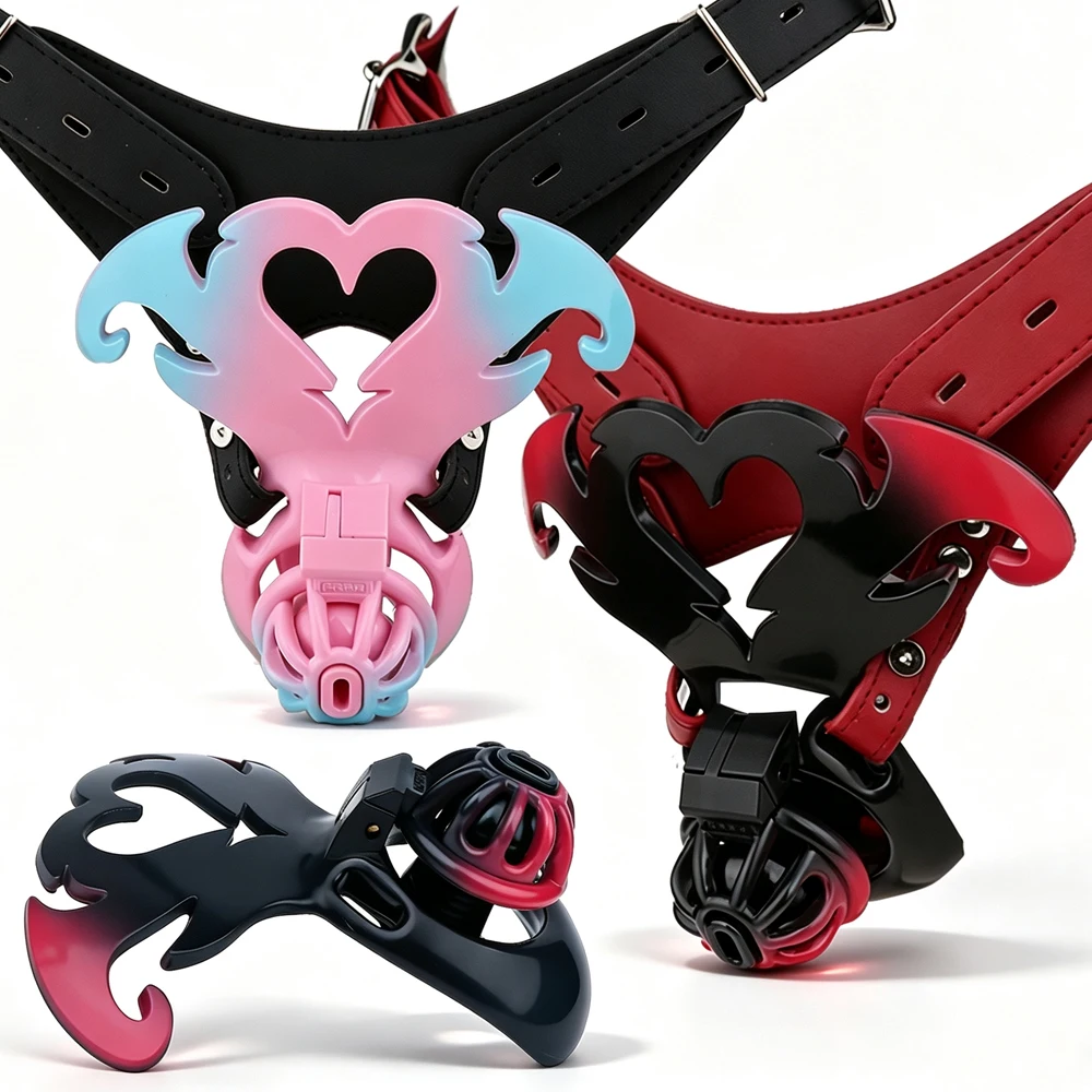 LEZEE Resin Male Chastity Cage Breathable Urethral Locking Device With PU Leather Chastity Belt Cockring Abstinent Penis Cages