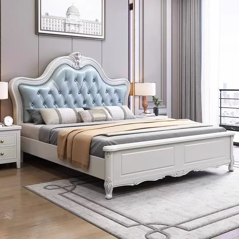 Wood Lounge Bed Double Luxury Minimalist Unique French Bed Storage Aesthetic Cama De Lujo Para Dormitorio European Furniture