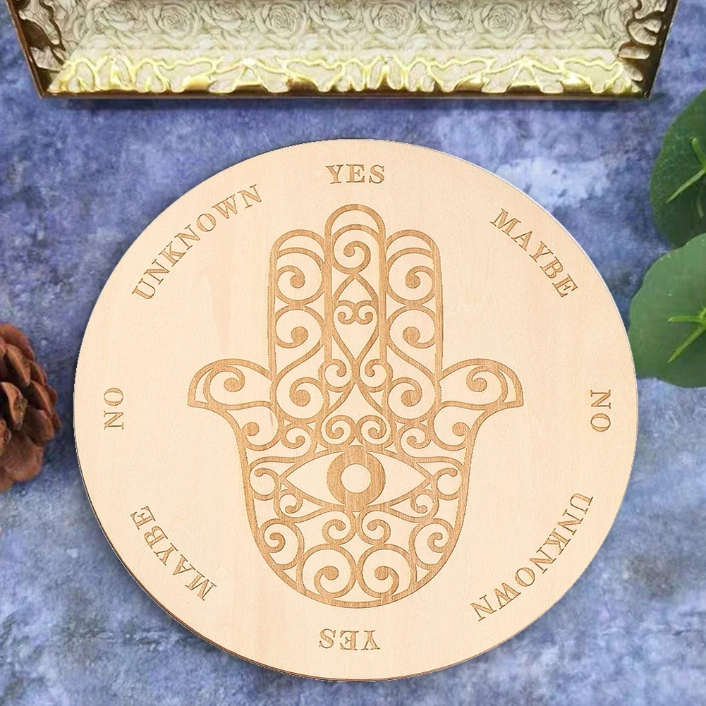 Hamsa Hand Divination Board 15cm Wood Pendulum Board for Spiritual Guidance Decision Making Astrology and Metaphysical Supplies