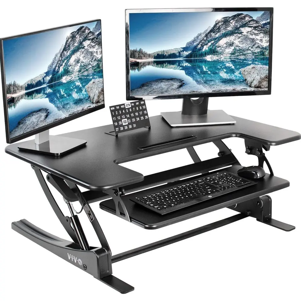 36 Height-Adjustable Stand-Up Desk Converter, Dual Monitor Riser Workstation, Black