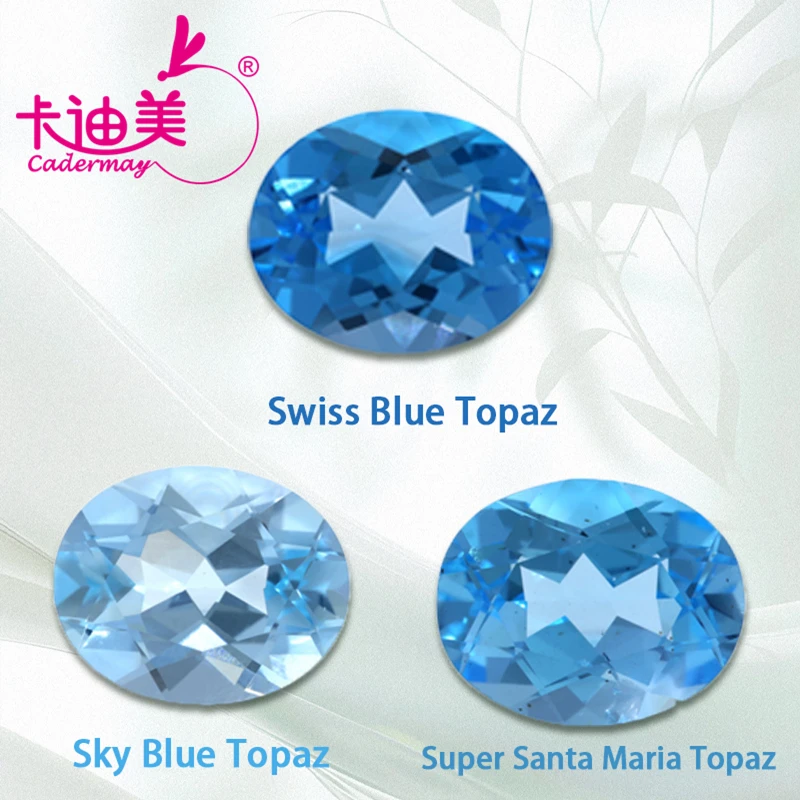 CADERMAY Oval Shape Swiss Blue Natural Topaz Loose Stone With GRC Certificate Beads For Inlaid Jewelry Making