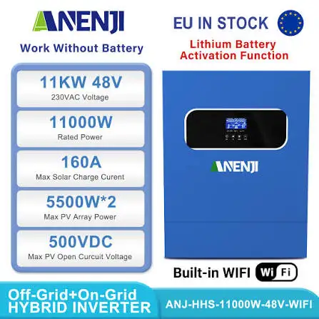Anenji ANJ-HHS-1100W-48V-WIFI 11kw 48v Anenji Hybrid Inverter 0ff-grid Inverter in Stock MPPT Solar Inverter