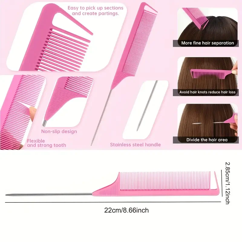 DIY Hair Styling Tools Set Hair Brush Braiding Tool Kit Including Hair Styling Comb Rat Tail Comb Edge Brush Teasing Hair Brush