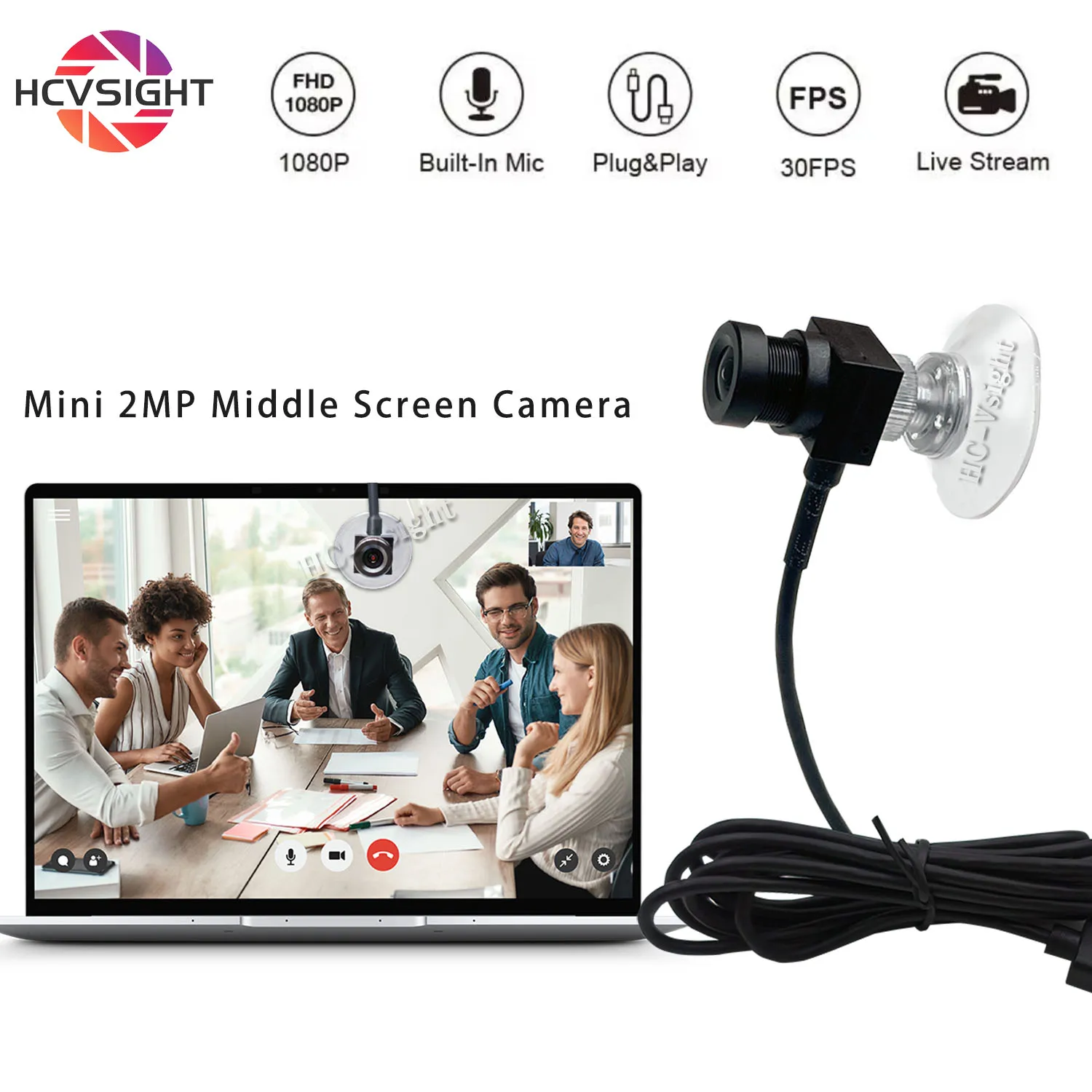 Eye Contact Webcam 1080P FHD, Middle-Screen Mounted Webcam with Mic, for PC/Laptop  Plug & Play USB Webcam for Zoom/Teams