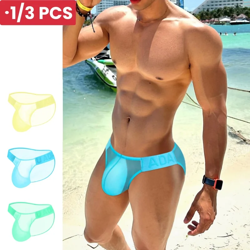 

Трусы-брифы мужские из прозрачной сетки, ультратонкое нижнее белье, трусы-брифы с высоким вырезом, трусы слипы, плавки-бикини, 1/3 шт.