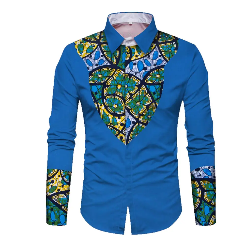 white christmas dresses Vulcan Blue Flower Formal Prints Premium Cotton Shirt for Men, 18in / 46cm / XXL / Full Sleeves