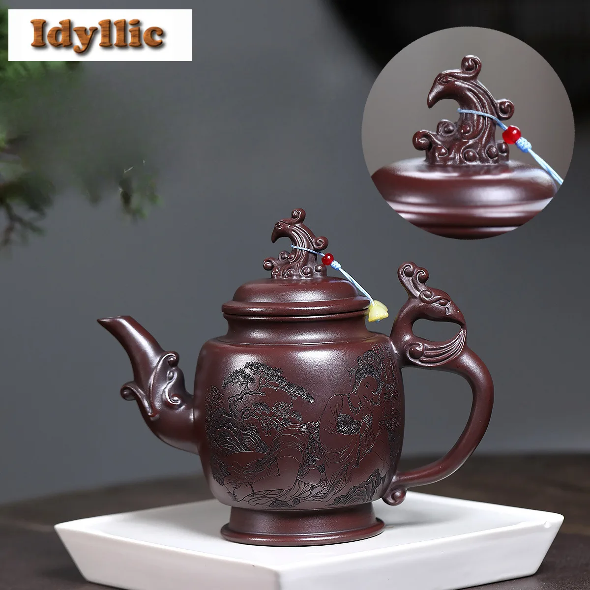 

630 мл Антикварные чайники из фиолетовой глины Исин, горшок ручной работы с фениксом, необработанная руда, античный латунный грязевой чайник, чайный сервиз Zisha, ремесло