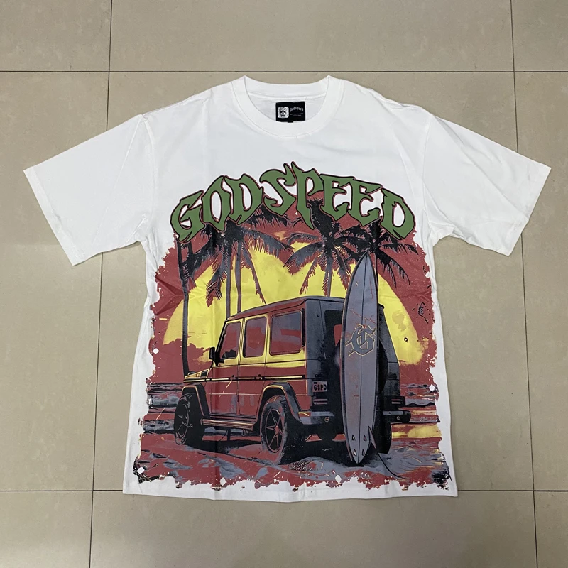 

Summer Top Quality GOD SPEED T-shirt Fashion Streetwear Car Print Short Sleeve Men Women Daily Simple Loose Cotton Godspeed Tee