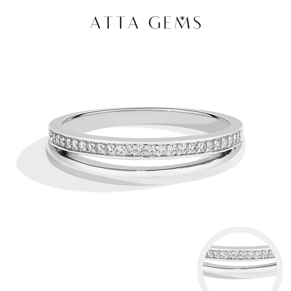 

ATTAGEMS 100% серебро 925 пробы с муассанитом, два круга, кольца, позолоченное 18 карат, простое штабелируемое кольцо для женщин, обручальное ювелирное изделие