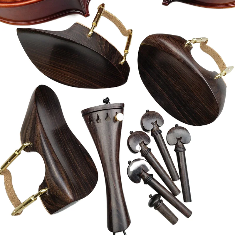 Set 4/4 Violin Accessories Pegs/Tailpiece/Chinrest With Screw Cork Gut Finetuner Ready For Using Natural Ebony Wood