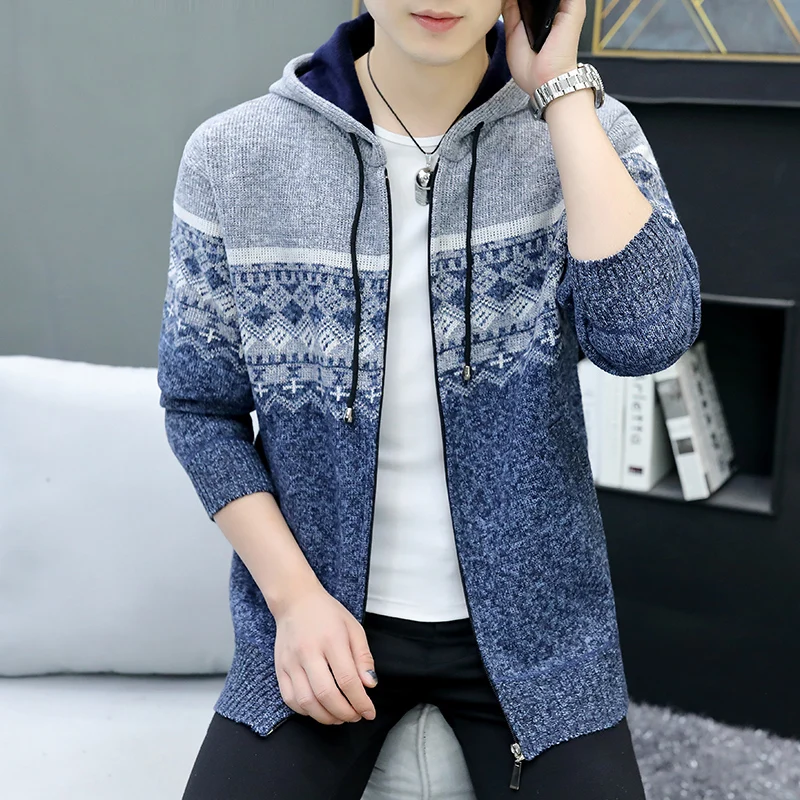 Sweater Coats Men With Hood Knitted Cargigan Sweaters Men Casual Hooded Coats Autumn Winter Slim Fit Coats Men Clothing