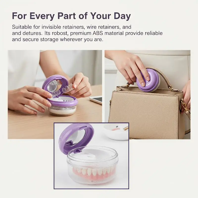 Spring Lift Aligner Retainer Denture Case Layered Design Leakproof Structure For Daily Travel Oral Care