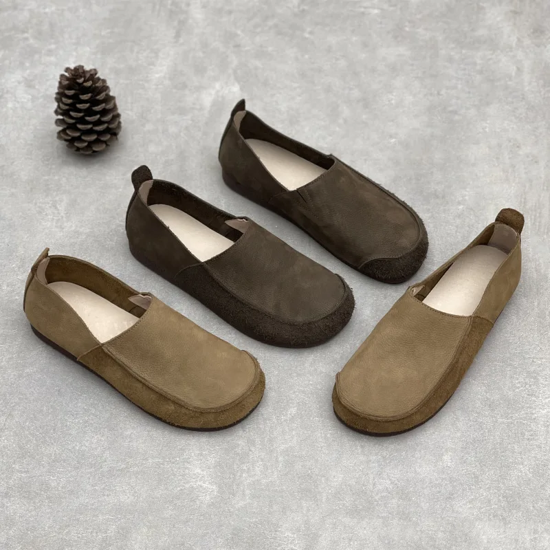 

Мужская обувь из натуральной кожи в стиле ретро, ностальгические лоферы на плоской подошве, обувь из воловьей кожи