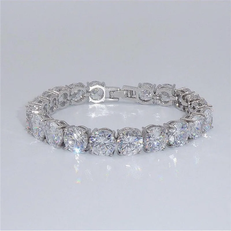 Trendy 8mm Lab Diamond Bracelet White Gold Filled Engagement Wedding Bangles Bracelets for women men Party Hiphop Jewelry