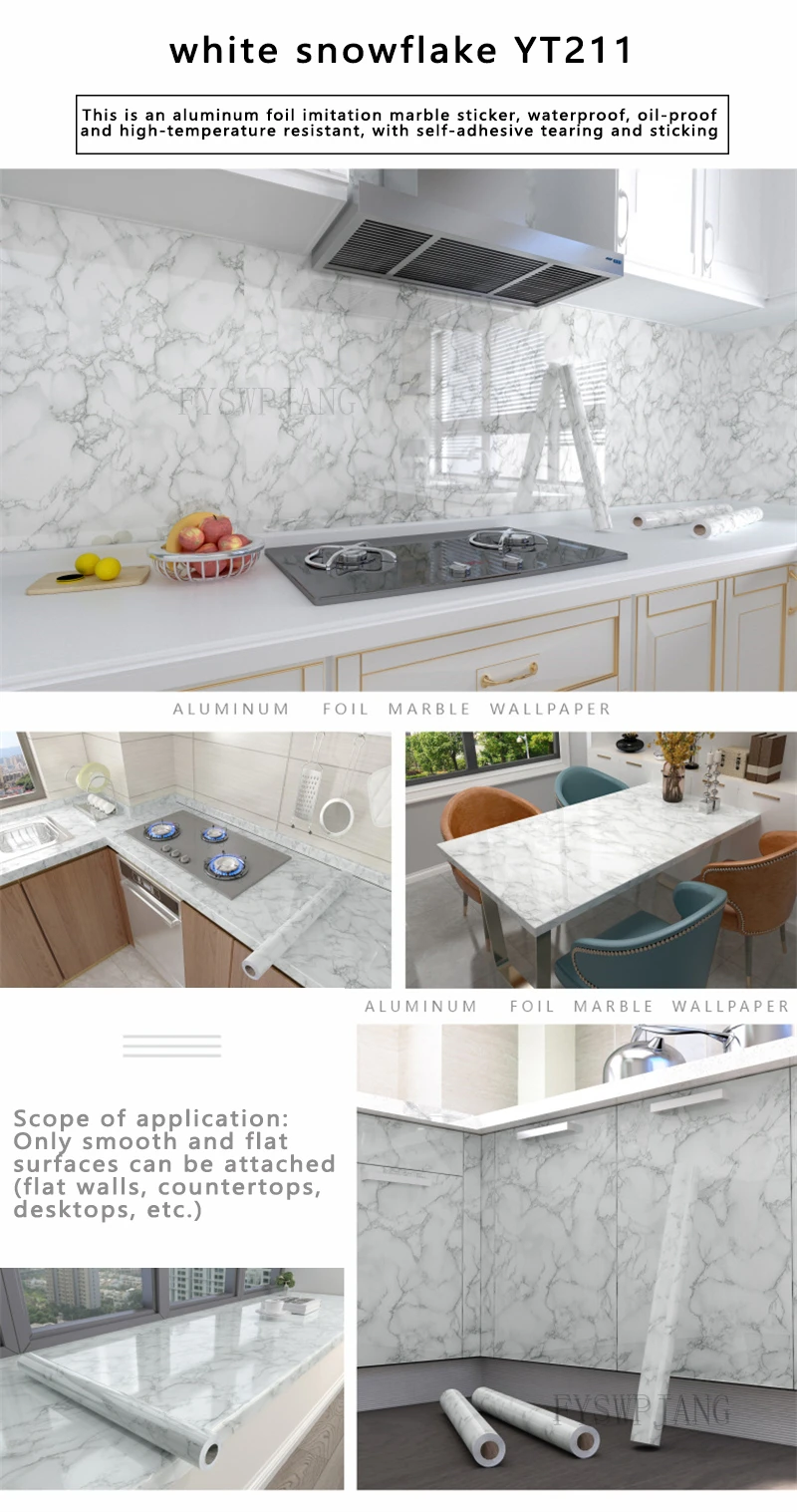 40cm Width Marble Self Adhesive Wallpaper Vinyl Wall Stickers Waterproof Contact Paper For Kitchen Decorative Film Home Decor