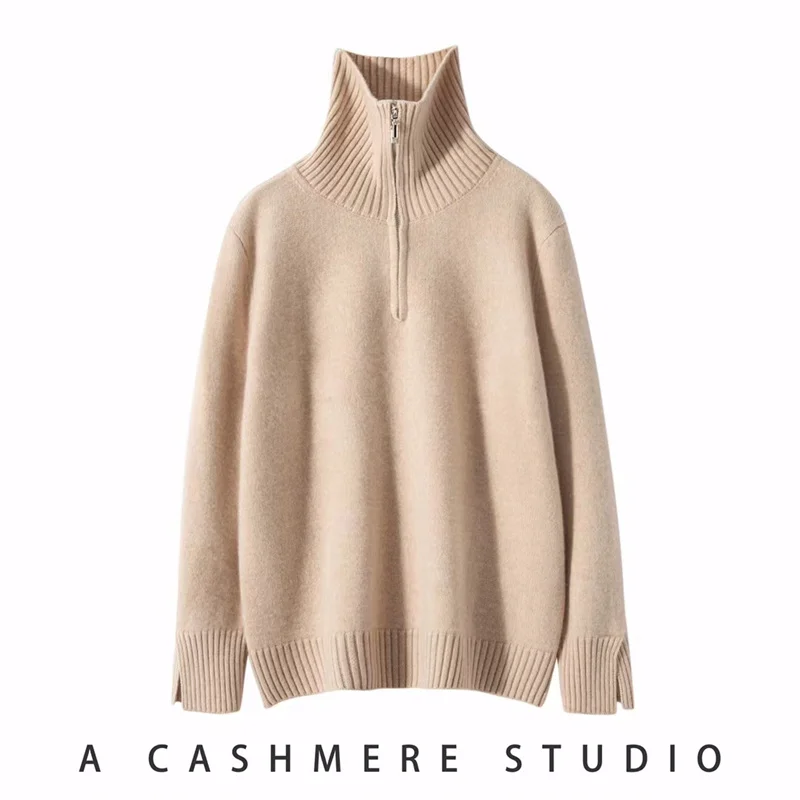 High-End 2023 Winter Women\'s Thicken Loose 100% Pure Cashmere Sweater Female Turndown Collar Knitted Pullover Girl Clothes Tops