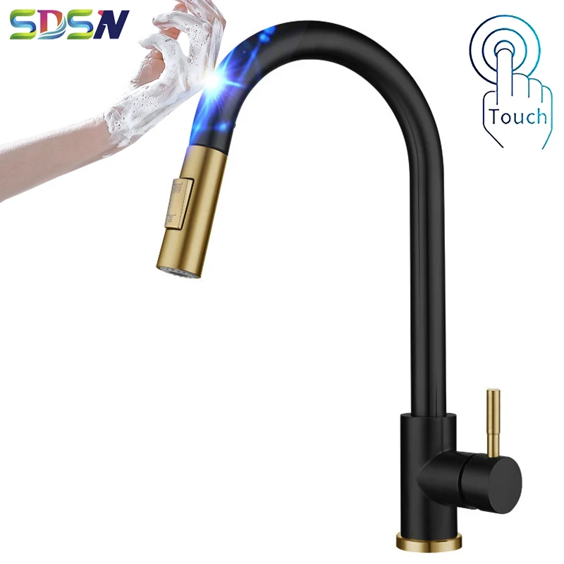 

Black Gold Touch Ktichen Faucets Newly Arrival Hot Cold Pull Out Kitchen Sink Mixer Tap Brushed Nickel Sensor Kitchen Faucet