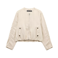 RAFZNB Women's Short Bomber Jackets Coats Fashion O-Neck Long Sleeve Coats Spring 2025 Casual Female Outerwear Chic Tops