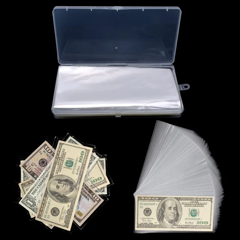 100pcs Transparent Banknote Sleeves with Organiser Plastic Currency Sleeves for Banknotes for Collecting and Storing Banknotes