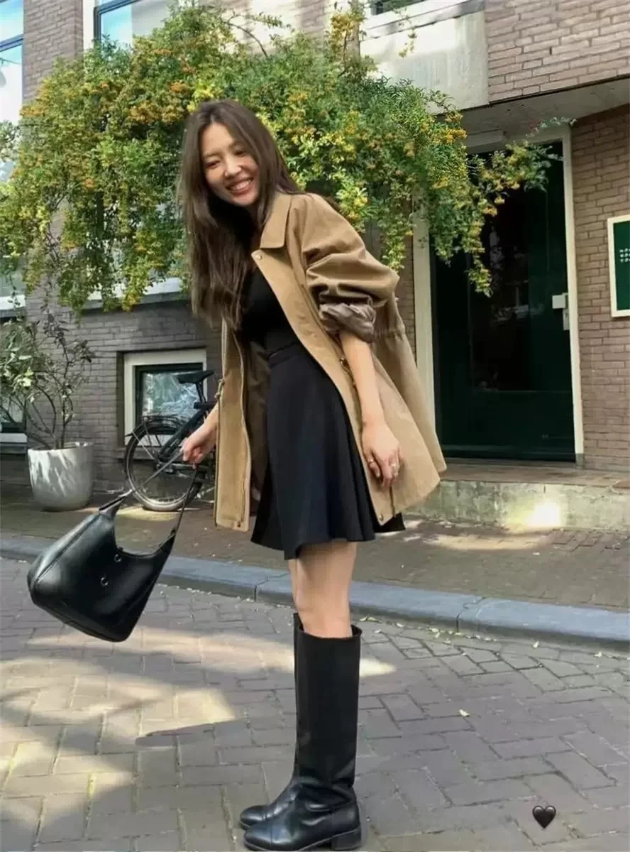 الكلاسيكية الجمل اللون Dstring صدرية الخريف الشتاء جديد Sle معطف كلاسيكي غير رسمي المرأة ort ملابس خارجية Tannat #5