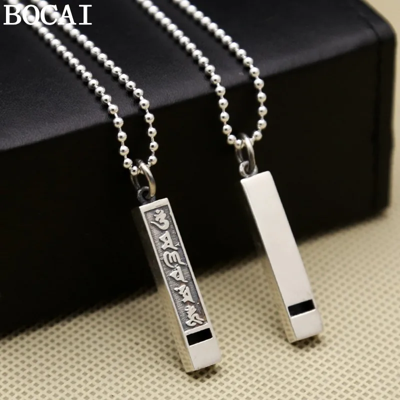 BOCAI New S925 Sterling Silver Jewelry Vintage Personality Six Character Mantra Smooth Finish Whistle Pendant Selected Gifts