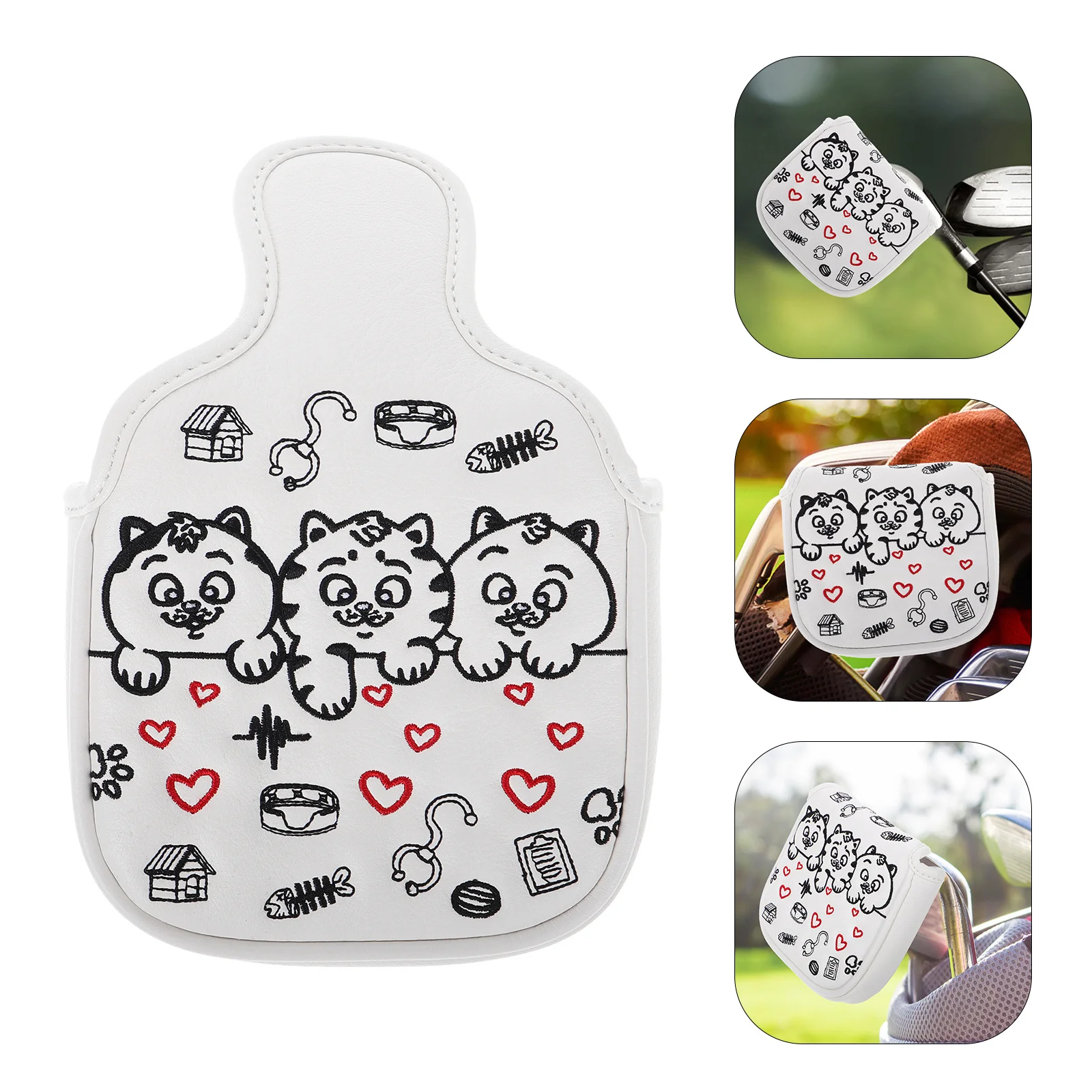 

PU Golf Headcover Cute Cat Pattern Waterproof Mallet Putter Cover Golf Driver Hybrid Accessories Putter Headcover