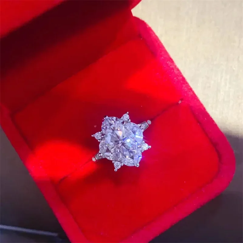 أحجار كريمة من SACE GRA حلقة مويسانيتي معتمدة للنساء ، فضة إسترليني ، خاتم ذهب أبيض عيار 18 قيراط ، لون دي ، 2 قيراط ، مجوهرات راقية