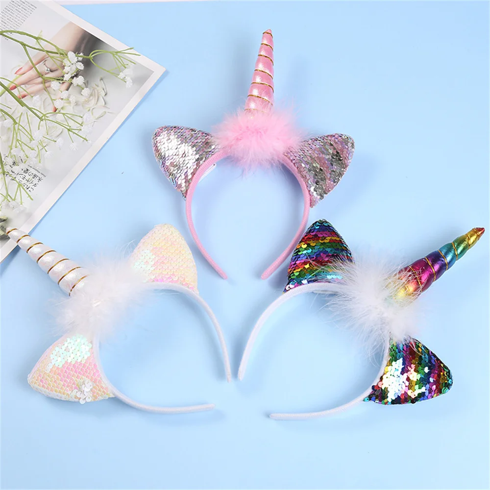 1pc LuminousUnicorn Headband Kids Girl Birthday Cartoon LED Hair Accessories Rainbow Unicorn Theme Party Decoration Supplies