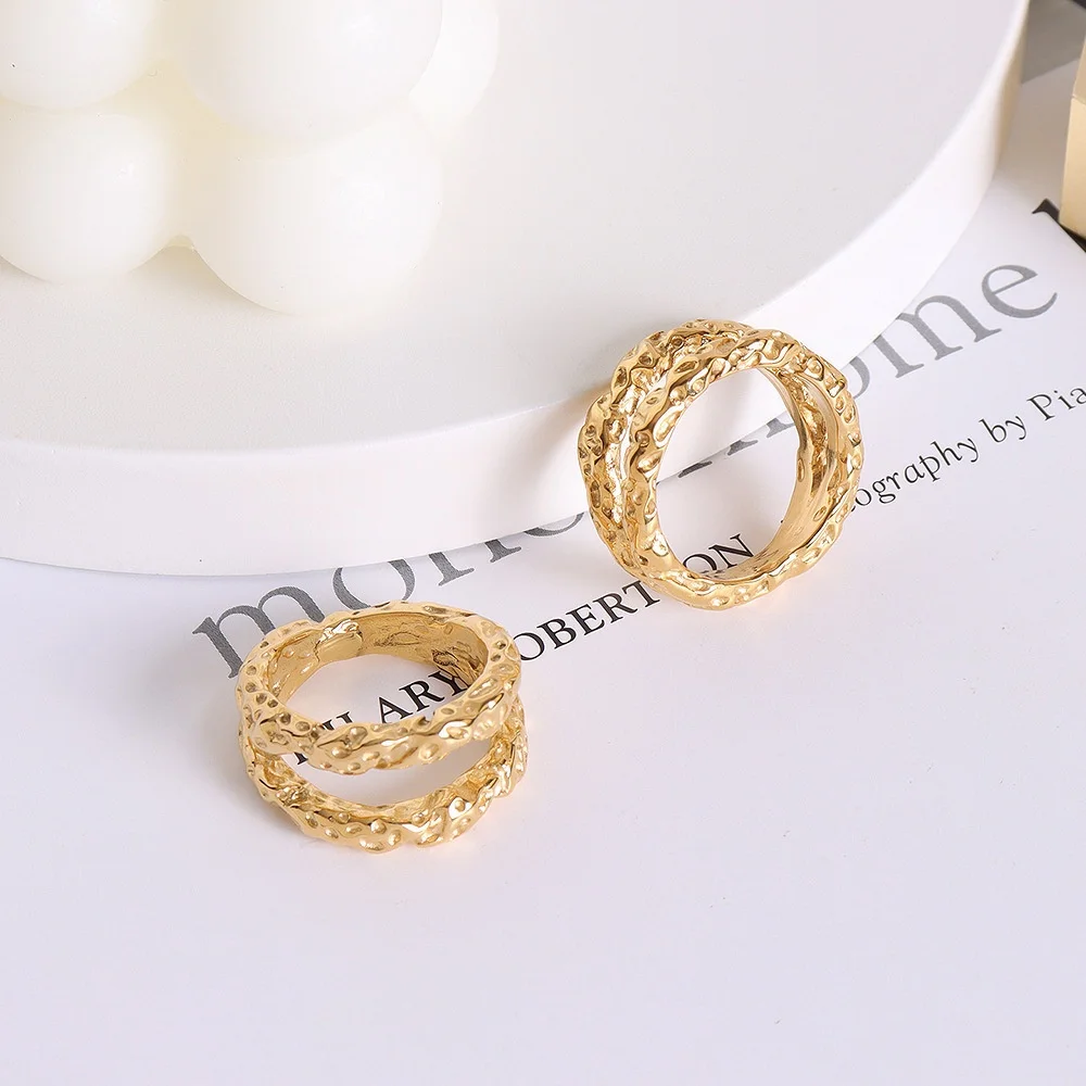 

MARKA Ins Style Double-layer Punched Tin Foil Ring Women's Fashionable and Versatile Jewelry Accessories