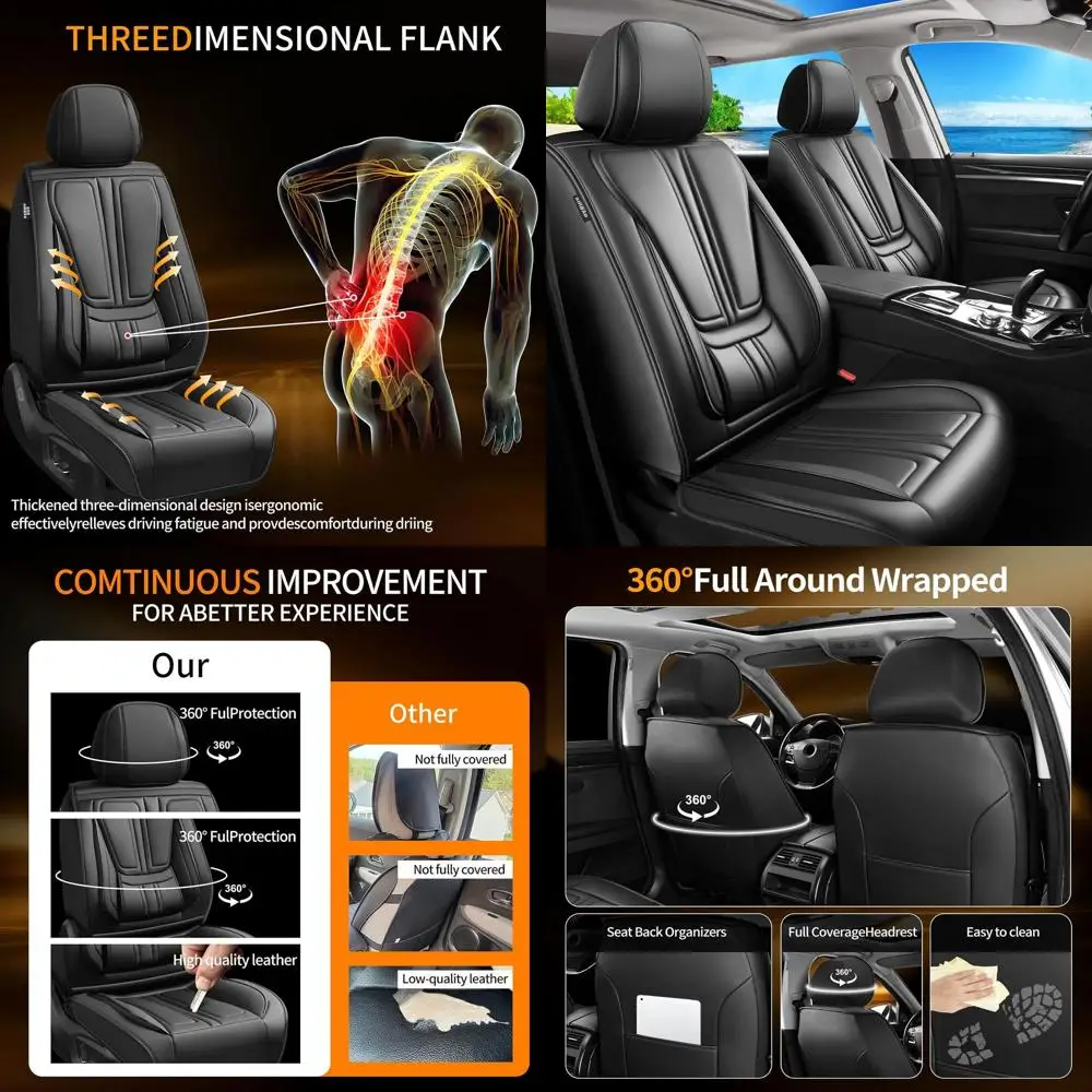 

Полностью водонепроницаемые кожаные чехлы для сидений Ford Fusion 2007-2020, совместимые с подушками безопасности и обеспечивающие всепогодную защиту (черные)