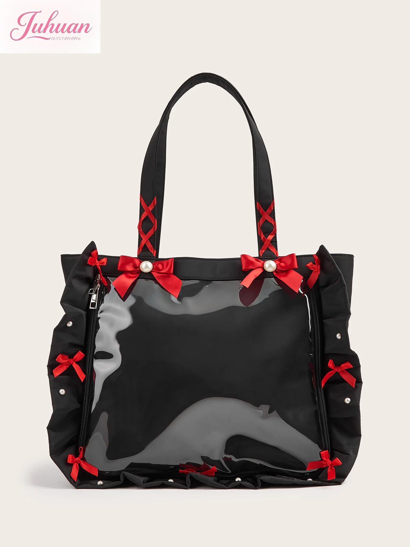 Japanese Pleated Bow Pain Bags Black Series Lolita Girls Shoulder Bag Large Capacity Tote Badge Bar Bags for Women Travel Daily
