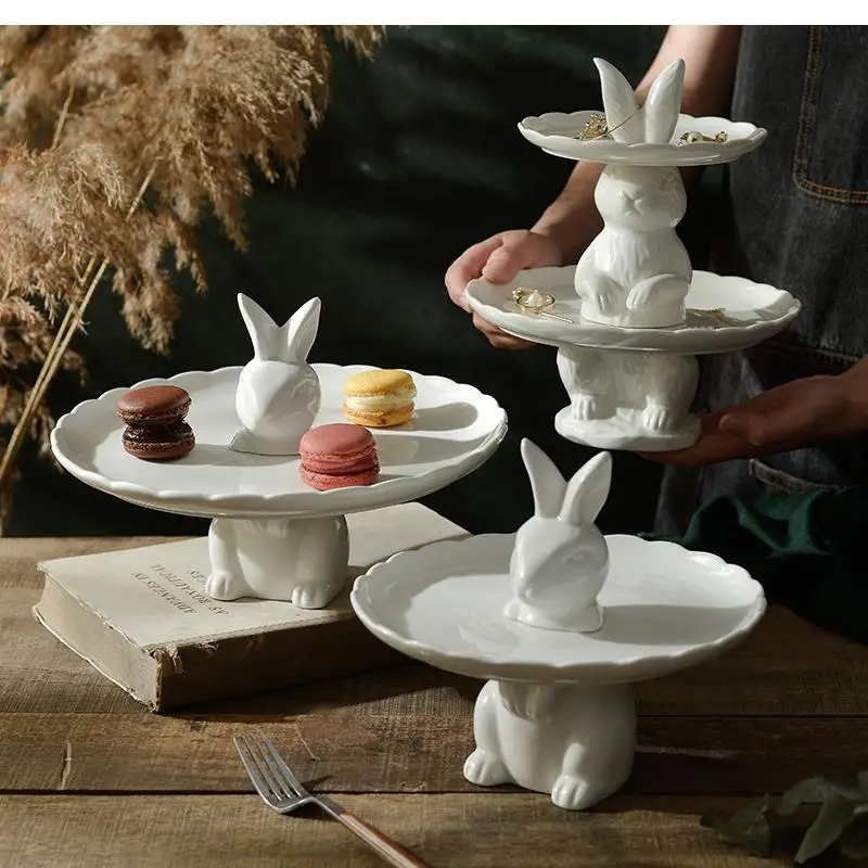 

Скандинавская тарелка с фруктами, керамическая подставка для торта с милым кроликом, домашний послеобеденный чай, десерт, кухонная утварь, поднос для суши