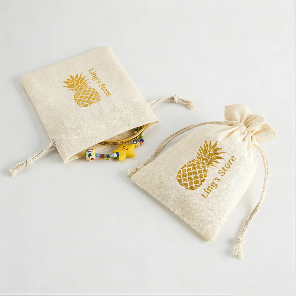 

50/100Pcs Personalized Logo Jewelry Drawstring Bamboo Cotton Bag Wedding Favor Gift Packaging Ring Earring Bracelet Muslin Pouch