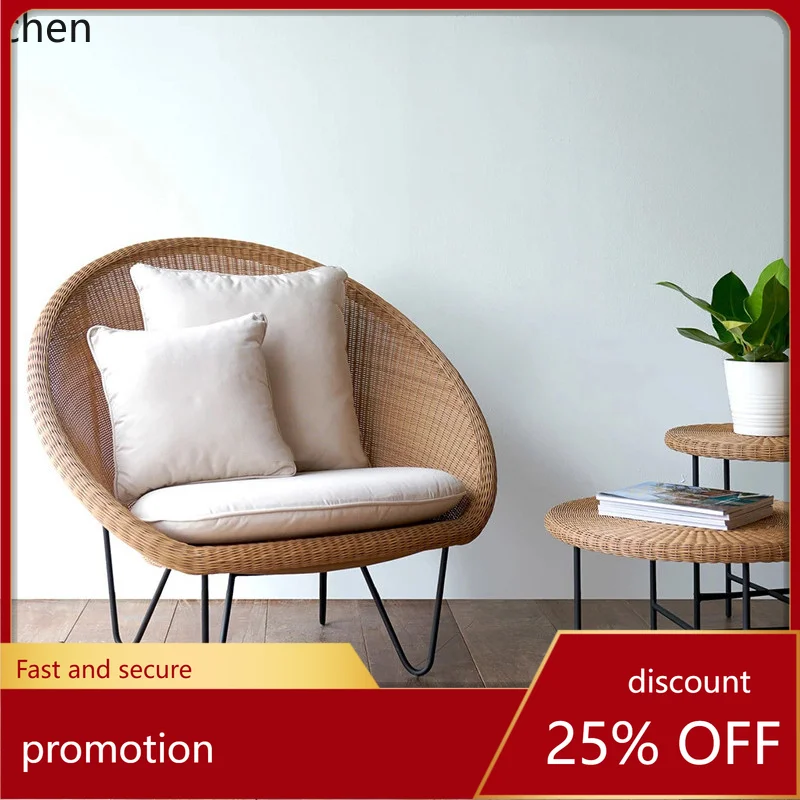 

HT Outdoor Rattan Sofa Leisure Furniture Indoor Single Rattan Chair Coffee Table Outdoor Homestay Sofa Chair