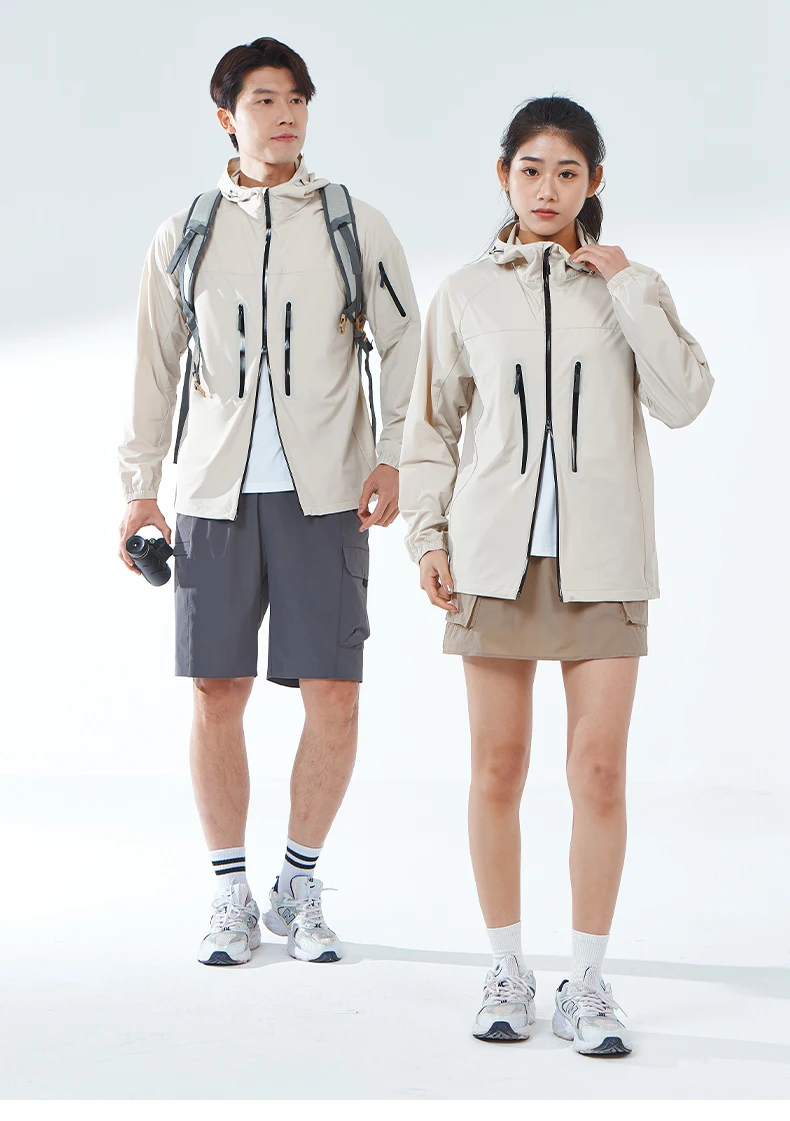 LNGXO Herren Damen Wander-Regenmantel, Sonnenschutz, Camping, Trekking, wasserdichte Jacke, Unisex, Stretch, Zwei-Wege-Reißverschluss, Windjacke – Detail 21