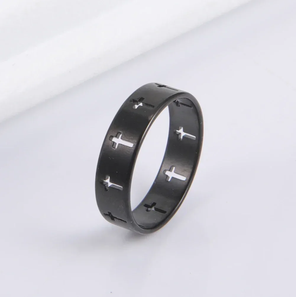 Hollow Cross Men's Ring Women Supernatural Jesus Stainless Steel Engagement Couple Rings 2024 Jewelry Anniversary Gifts