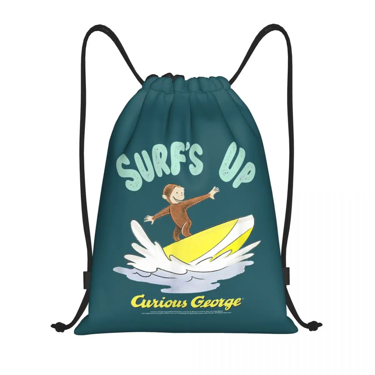 Custom Curious George Monkey Cartoon Drawstring Bag for Shopping Yoga Backpacks Men Women Surfs Up Surfing Sports Gym Sackpack